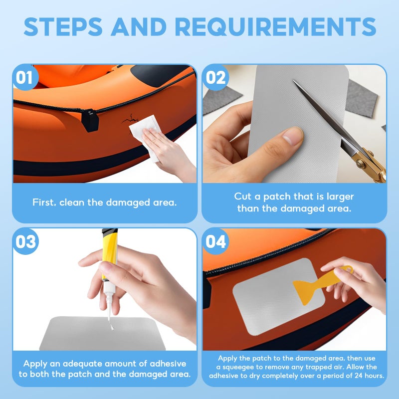 CLIO Inflatable Boat Repair Patches, 3 Pcs Waterproof PVC Set for Rafts, Kayaks, Canoes, Gray - Image 4